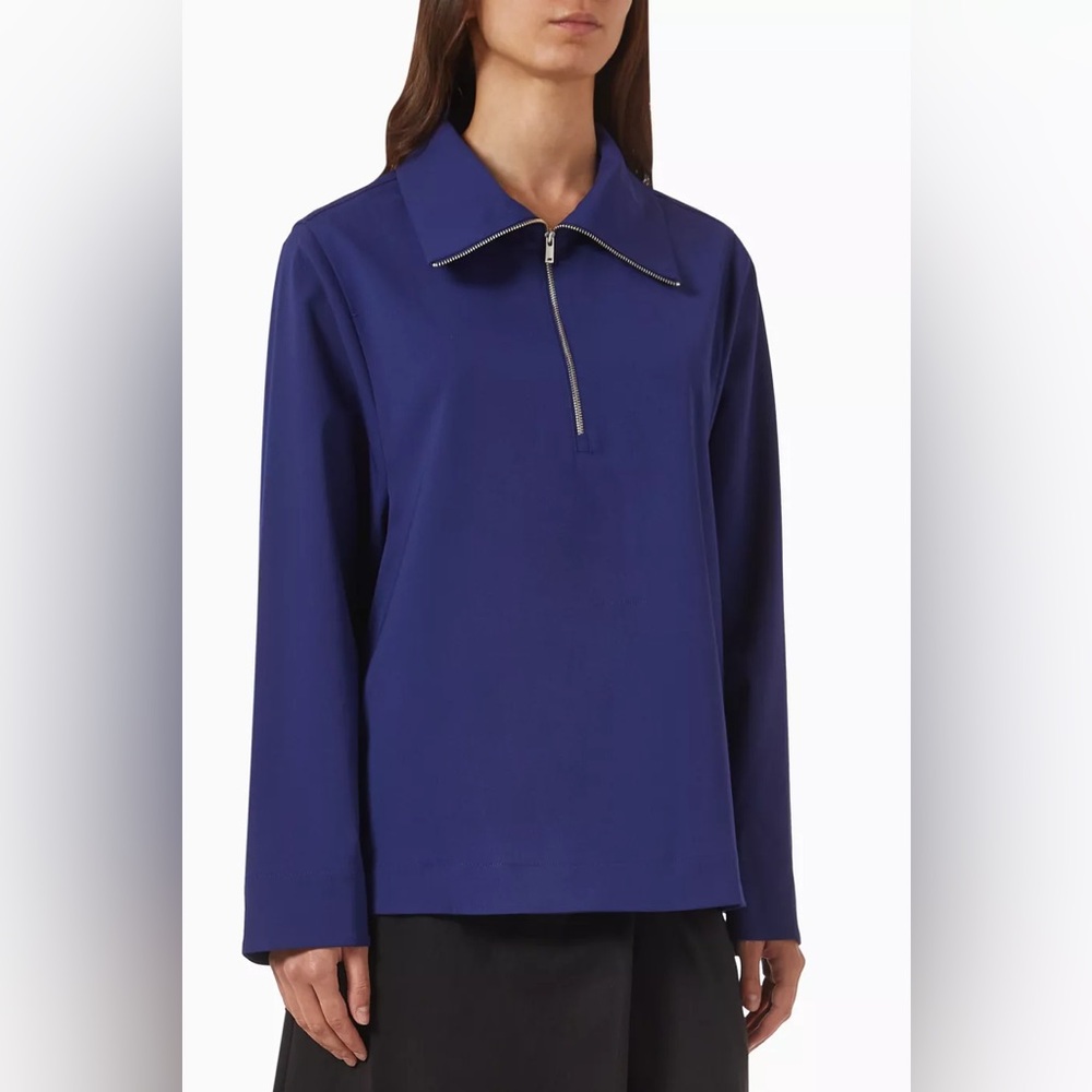 COS Royal Blue Wool-Blend Half-Zip Blouse